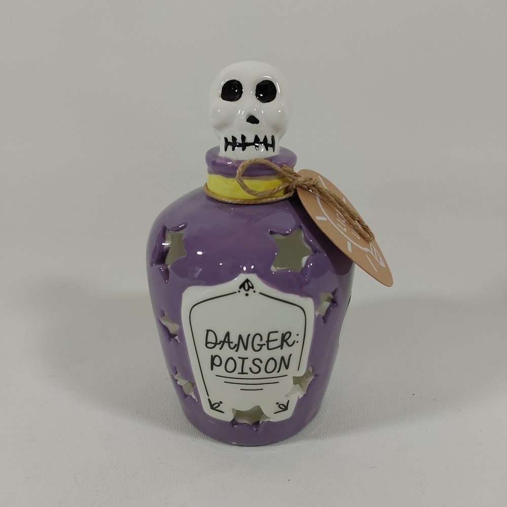 Mud Pie "Danger Poison" Votive Light Up Decor Star Halloween Skull